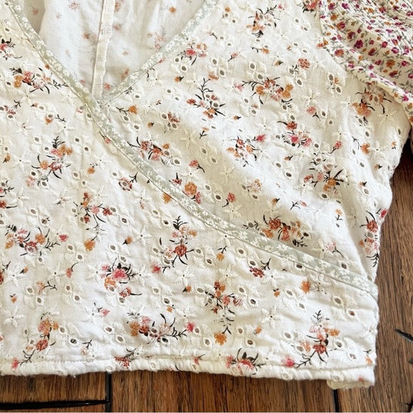 American Eagle Cotton Linen Floral Eyelet Crop Top Cottage Peasant Boho Small - Picture 4 of 14